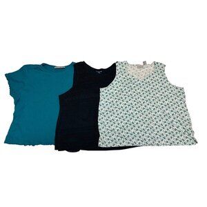 Womens Size 3X Lot of 3 Summer Tops Basic Editions & Croft & Barrow Blue Paisley